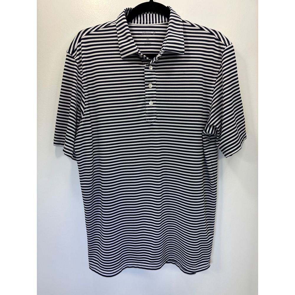 Johnnie O Mens Navy Blue White Striped Performance Golf Polo Shirt Size‎ M
